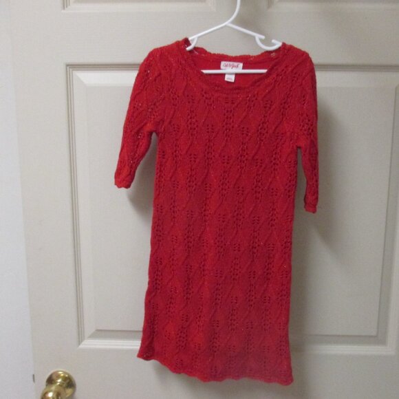 Girls Cat & Jack Red Crochet Sweater Dress size XS 4/5 sparkle Valentines Day - Picture 2 of 5